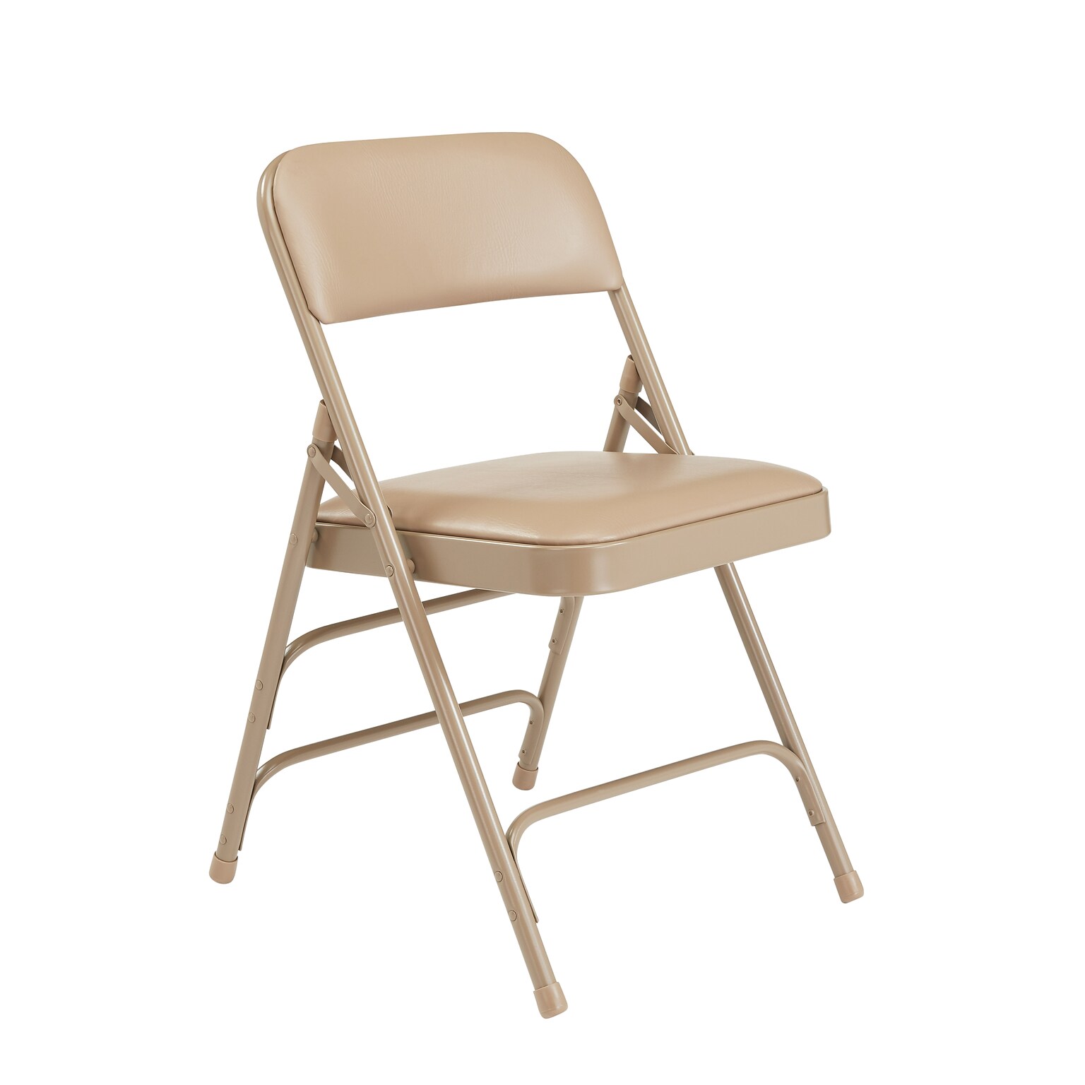 NPS #1301 Vinyl Padded Triple Brace Double Hinge Premium Folding Chairs, French Beige/Beige - 4 Pack