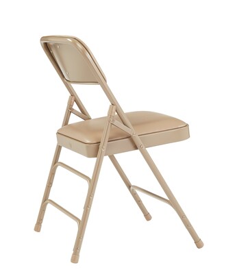 NPS #1301 Vinyl Padded Triple Brace Double Hinge Premium Folding Chairs, French Beige/Beige - 4 Pack