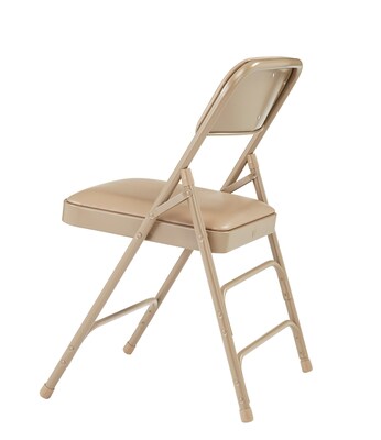 NPS #1301 Vinyl Padded Triple Brace Double Hinge Premium Folding Chairs, French Beige/Beige - 4 Pack