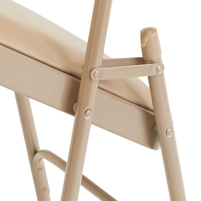 NPS #1301 Vinyl Padded Triple Brace Double Hinge Premium Folding Chairs, French Beige/Beige - 4 Pack