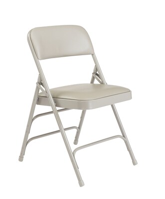 NPS #1302 Vinyl Padded Triple Brace Double Hinge Premium Folding Chairs, Warm Grey/Grey - 4 Pack