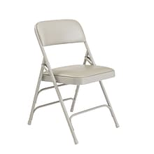 NPS #1302 Vinyl Padded Triple Brace Double Hinge Premium Folding Chairs, Warm Grey/Grey - 4 Pack