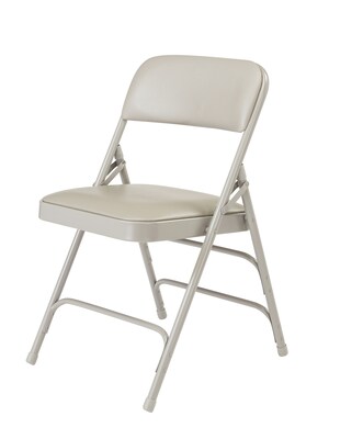 NPS #1302 Vinyl Padded Triple Brace Double Hinge Premium Folding Chairs, Warm Grey/Grey - 4 Pack