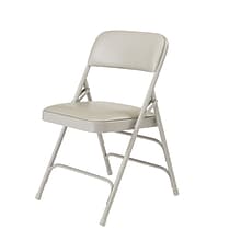 NPS #1302 Vinyl Padded Triple Brace Double Hinge Premium Folding Chairs, Warm Grey/Grey - 4 Pack