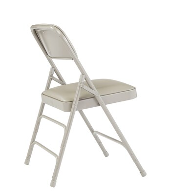 NPS #1302 Vinyl Padded Triple Brace Double Hinge Premium Folding Chairs, Warm Grey/Grey - 4 Pack