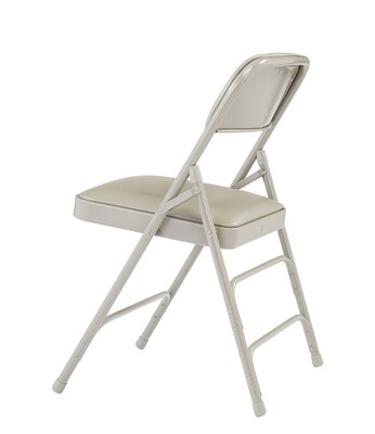 NPS #1302 Vinyl Padded Triple Brace Double Hinge Premium Folding Chairs, Warm Grey/Grey - 4 Pack