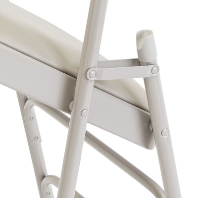 NPS #1302 Vinyl Padded Triple Brace Double Hinge Premium Folding Chairs, Warm Grey/Grey - 4 Pack