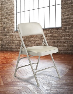 NPS #1302 Vinyl Padded Triple Brace Double Hinge Premium Folding Chairs, Warm Grey/Grey - 4 Pack