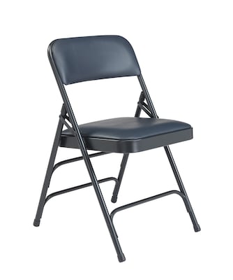 NPS #1304 Vinyl Padded Triple Brace Double Hinge Premium Folding Chairs, Dark Midnight Blue/Char-Blu