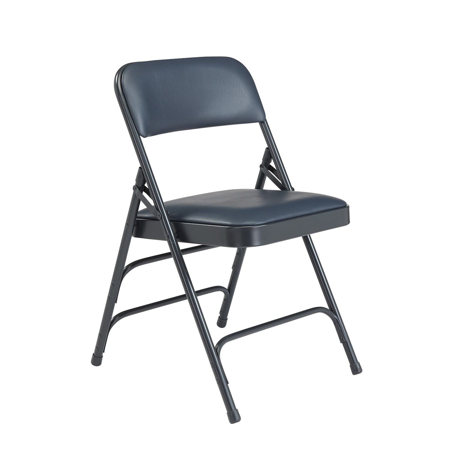 NPS #1304 Vinyl Padded Triple Brace Double Hinge Premium Folding Chairs, Dark Midnight Blue/Char-Blue - 4 Pack