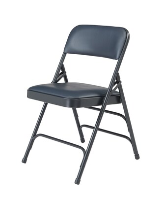 NPS #1304 Vinyl Padded Triple Brace Double Hinge Premium Folding Chairs, Dark Midnight Blue/Char-Blue - 4 Pack