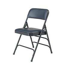 NPS #1304 Vinyl Padded Triple Brace Double Hinge Premium Folding Chairs, Dark Midnight Blue/Char-Blu