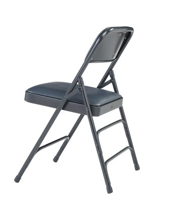 NPS #1304 Vinyl Padded Triple Brace Double Hinge Premium Folding Chairs, Dark Midnight Blue/Char-Blue - 4 Pack