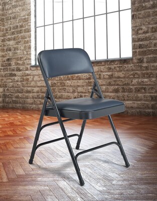 NPS #1304 Vinyl Padded Triple Brace Double Hinge Premium Folding Chairs, Dark Midnight Blue/Char-Blue - 4 Pack