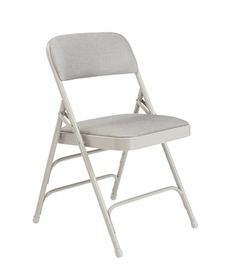 NPS #2302 Fabric Padded Triple Brace Double Hinge Premium Folding Chairs, Greystone/Grey - 4 Pack