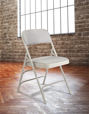 NPS #2302 Fabric Padded Triple Brace Double Hinge Premium Folding Chairs, Greystone/Grey - 4 Pack