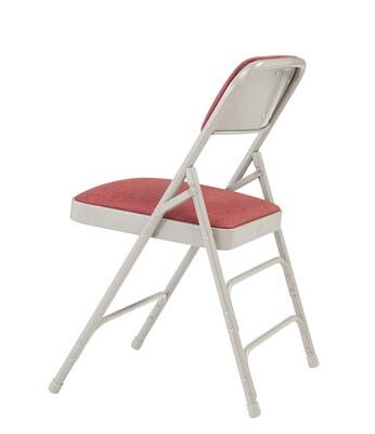NPS #2308 Fabric Padded Triple Brace Double Hinge Premium Folding Chairs, Majestic Cabernet/Grey - 4 Pack