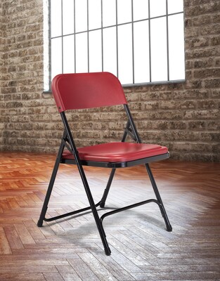 NPS #818 Premium Light-Weight Plastic Folding Chairs, Burgundy/Black - 4 Pack