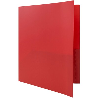 JAM Paper POP 2-Pocket Plastic Folders with Metal Prongs Fastener Clasps, Red, 6/Pack (382ECredd)