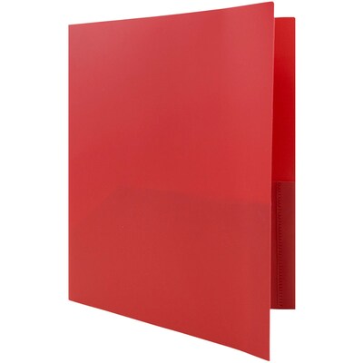 JAM Paper POP 2-Pocket Plastic Folders with Metal Prongs Fastener Clasps, Red, 96/Pack (382ECredb)