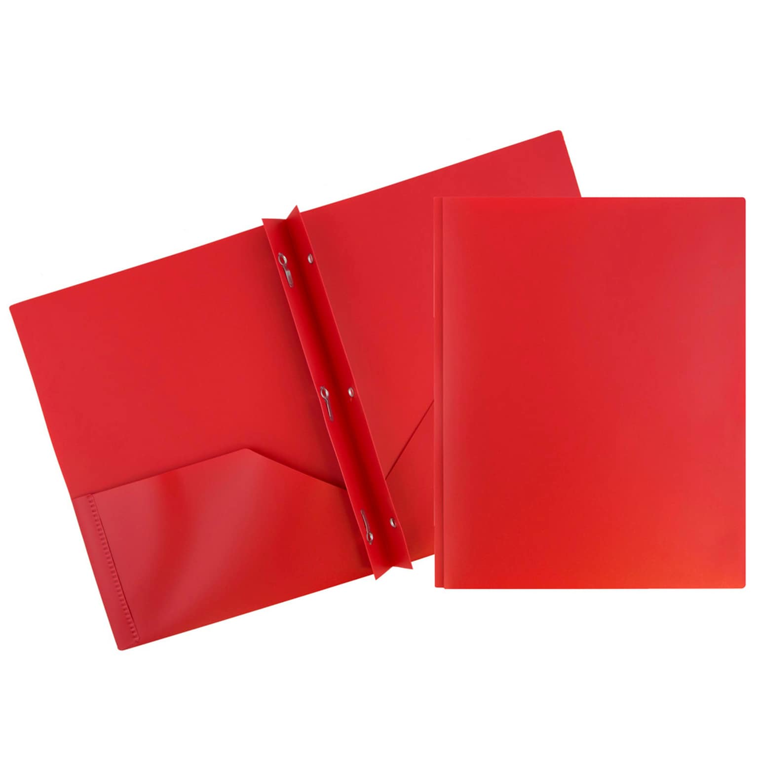 JAM Paper POP 2-Pocket Plastic Folders with Metal Prongs Fastener Clasps, Red, 6/Pack (382ECredd)