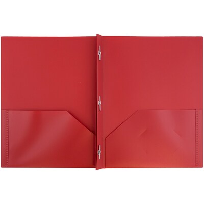 JAM Paper POP 2-Pocket Plastic Folders with Metal Prongs Fastener Clasps, Red, 96/Pack (382ECredb)