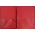 JAM Paper® Plastic Two-Pocket School POP Folders with Metal Prongs Fastener Clasps, Red, Bulk 96/Pac