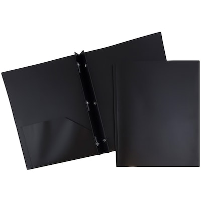 JAM Paper POP Two-Pocket Plastic Folders with Metal Prongs Fastener Clasps, Black, 6/Pack (382ECbld)