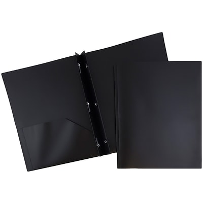 JAM Paper® Plastic Two-Pocket School POP Folders with Metal Prongs Fastener Clasps, Black, 6/Pack (382ECbld)