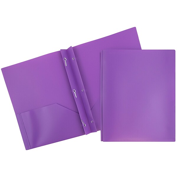 JAM PAPER Plastic 2-Pocket POP Folders - 3 Pack, Purple, 9.5x11.5 Inches, Durable School & Office Folders