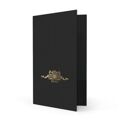 Custom Legal Two Pocket Presentation Folders, 9 x 14.5, Black Linen 80#, 1 Standard Foil, 50/Pack