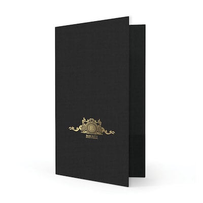 Custom Legal Two Pocket Presentation Folders, 9 x 14.5, Black Linen 80#, 1 Standard Foil, 50/Pack