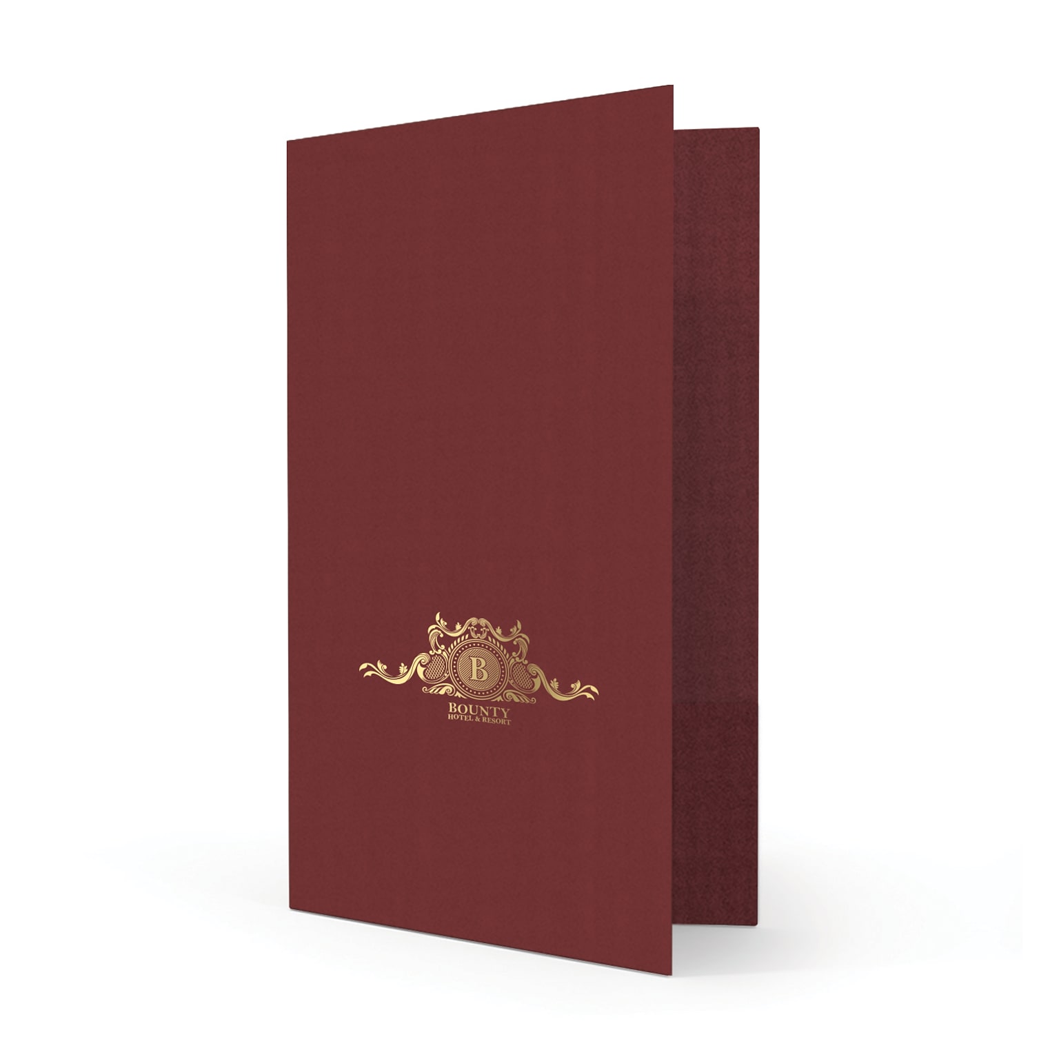 Custom Legal Two Pocket Presentation Folders, 9 x 14.5, Burgundy Linen 80#, 1 Standard Foil, 50/Pack