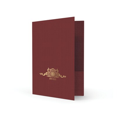 Custom Standard Two Pocket Presentation Folders, 9 x 12, Burgundy Linen 80#, 1 Standard Foil, 50/P