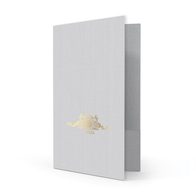 Custom Legal Two Pocket Presentation Folders, 9 x 14.5, Gray Linen 80#, 1 Standard Foil, 50/Pack