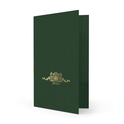 Custom Legal Two Pocket Presentation Folders, 9 x 14.5, Emerald Green Linen 80#, 1 Standard Foil,