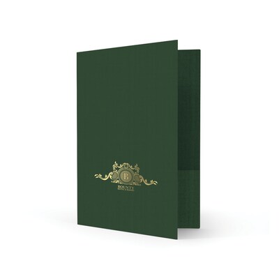 Custom Standard Two Pocket Presentation Folders, 9 x 12, Emerald Green Linen 80#, 1 Standard Foil,