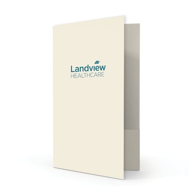 Custom Legal Two Pocket Presentation Folders, 9 x 14.5, Warm White Linen 80#, 1 Standard Ink, 50/P