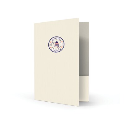Custom Standard Two Pocket Presentation Folders, 9 x 12, Warm White Linen 80#, 2 Standard Inks, 50