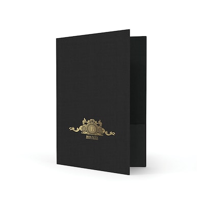 Custom Standard Two Pocket Presentation Folders, 9 x 12, Black Linen 80#, 1 Standard Foil, 50/Pack