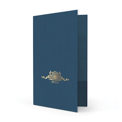 Custom Legal Two Pocket Presentation Folders, 9 x 14.5, Navy Linen 80#, 1 Standard Foil, 50/Pack