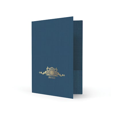 Custom Standard Two Pocket Presentation Folders, 9 x 12, Navy Linen 80#, 1 Standard Foil, 50/Pack