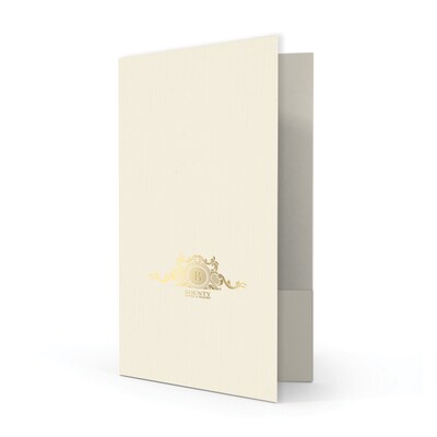 Custom Legal Two Pocket Presentation Folders, 9 x 14.5, Warm White Linen 80#, 1 Standard Foil, 50/