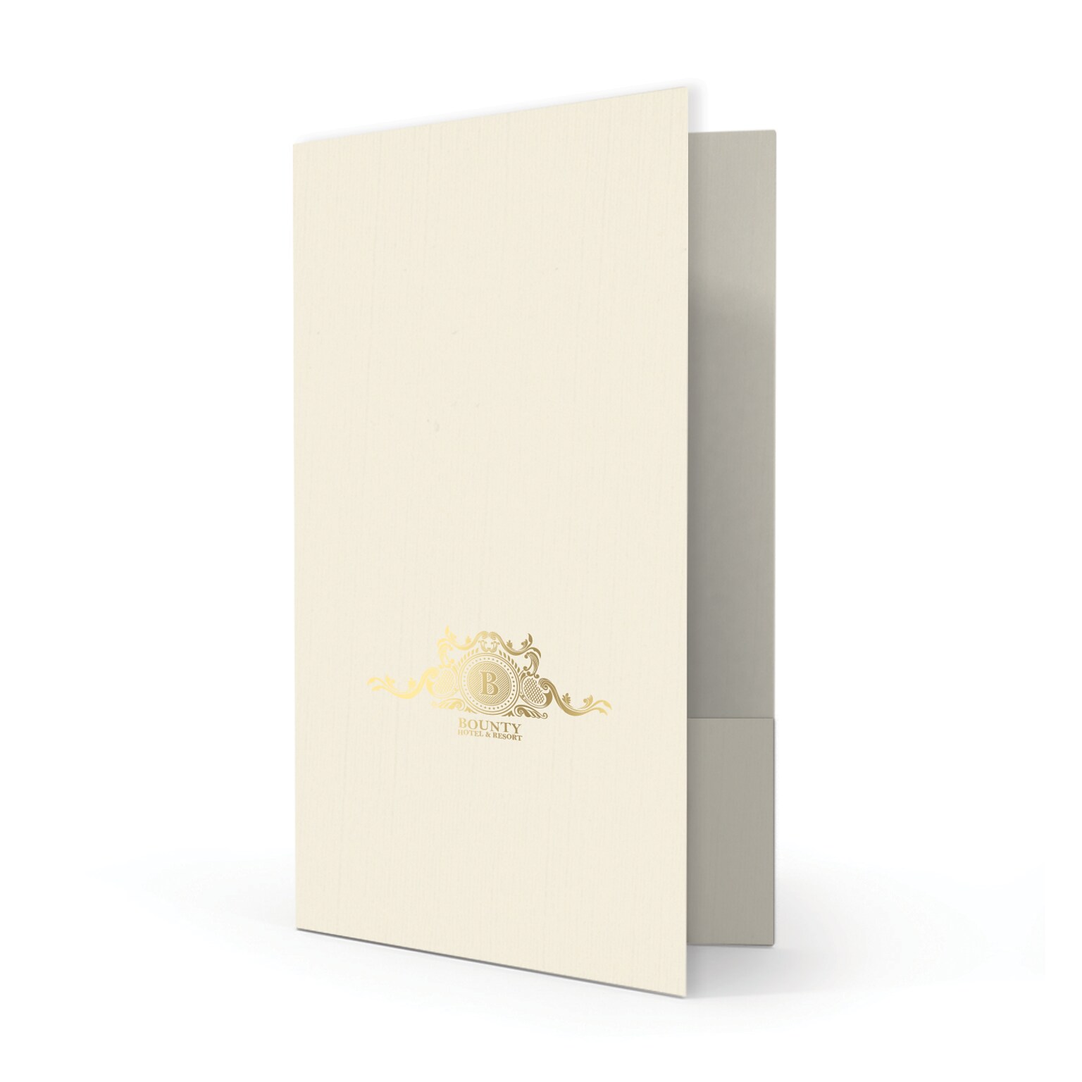 Custom Legal Two Pocket Presentation Folders, 9 x 14.5, Warm White Linen 80#, 1 Standard Foil, 50/Pack