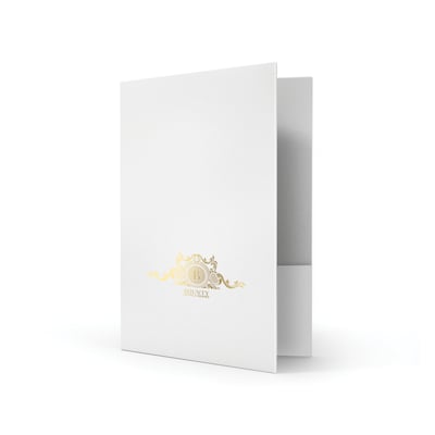 Custom Standard Two Pocket Presentation Folders, 9 x 12, White Smooth 80#, 1 Standard Foil, 50/Pac