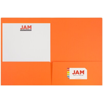 JAM Paper Premium Matte Colored Cardstock Two-Pocket Presentation Folders, Orange, 6/Pack (166628272B)