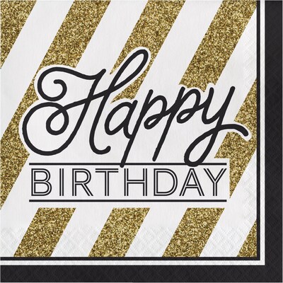 Creative Converting 2 Ply Lunch Napkins, Black & Gold Birthday, 16/Pack (317546)