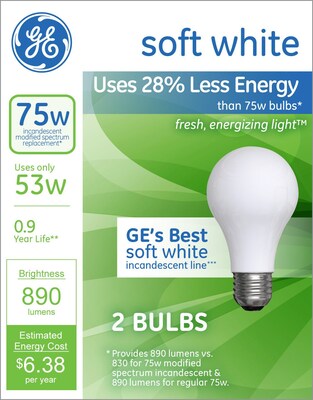 GE Lighting Energy Efficient 53 Watts Soft White Halogen Bulb, 2/Pack (63004)