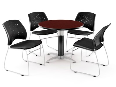 OFM™ 42 Round Multi-Purpose Mahogany Table With 4 Chairs, Black