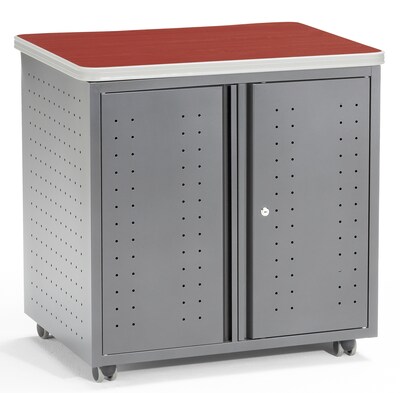 OFM Mesa Series Wheeled Locking Mobile Utility Station Cabinet with Laminate Top, Cherry (66746-CHY)